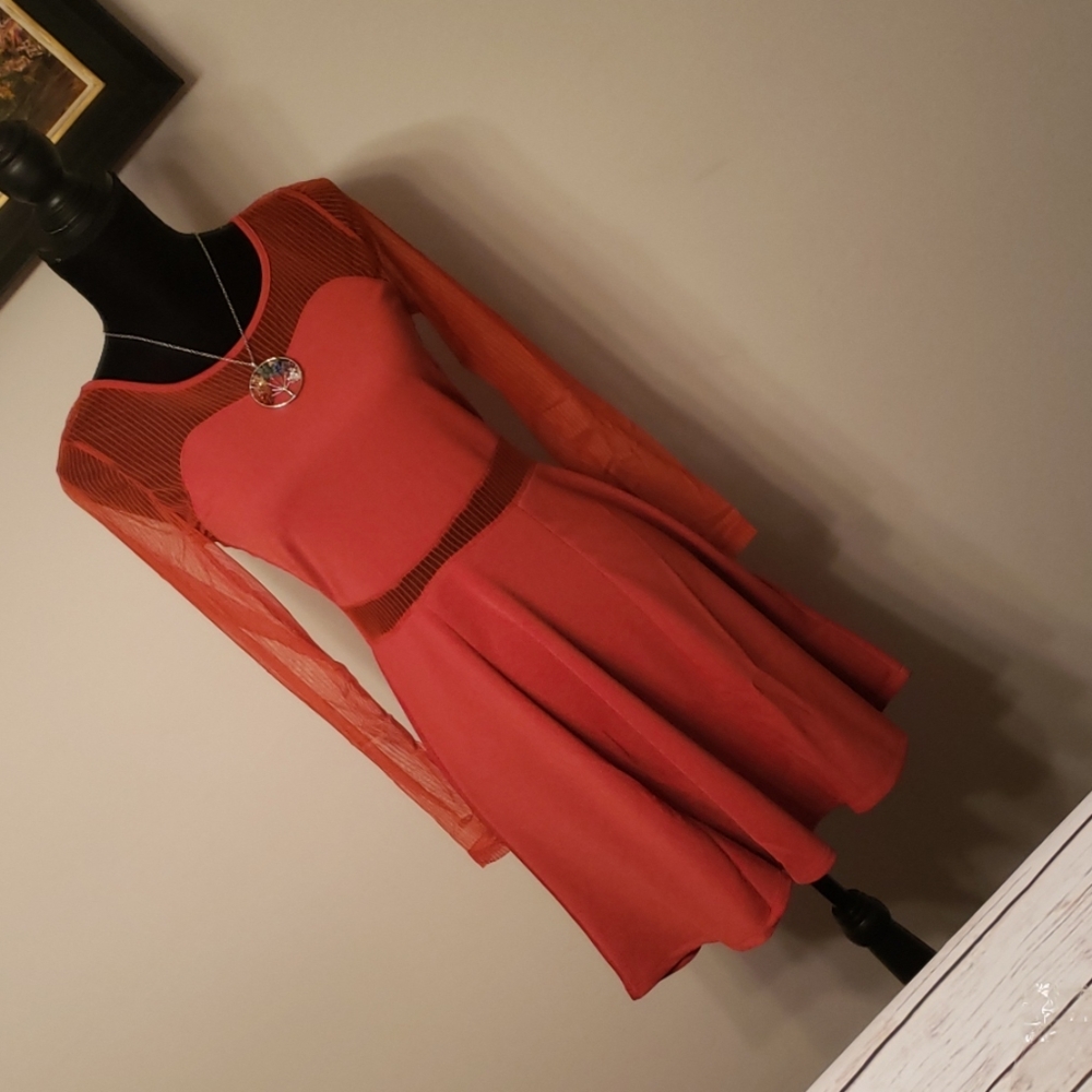 🌾Rust Long Sleeve Midi Dress fit/flare